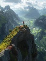 A man standing on a mountain top photo