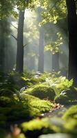 A forest with green moss and trees photo