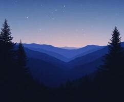 A night sky with mountains and trees photo