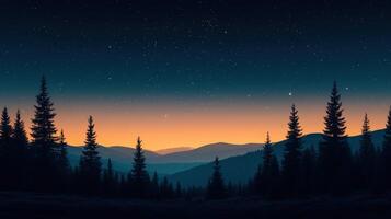 A night sky with mountains and trees photo