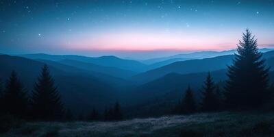 A beautiful night sky with stars over mountains photo