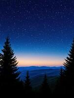 A beautiful night sky with stars and pine trees photo