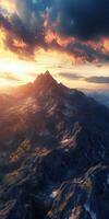A beautiful sunset over a mountain range photo