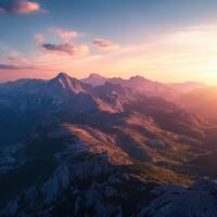 Sunset over mountains in the alps photo