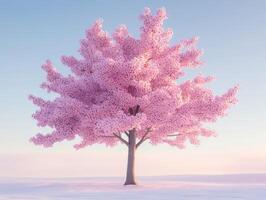 A pink tree is standing in the snow photo