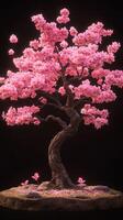 A pink cherry blossom tree on a black background photo