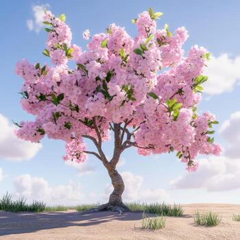 A tree with pink flowers in the desert photo