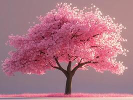 A pink tree with pink flowers in the middle of a field photo