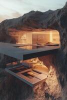 A cave house with a pool and a pool house photo
