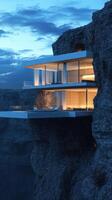 A house on top of a cliff at dusk photo