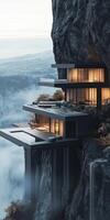 A house on top of a mountain with a waterfall photo