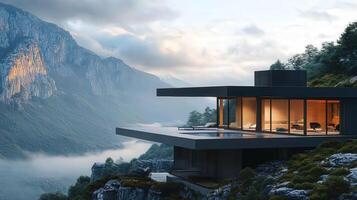 A modern house on top of a mountain photo