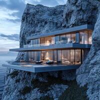 Modern house on the cliff top with ocean view 3d rendering photo