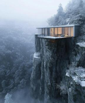 A house on top of a cliff in the mountains photo