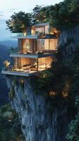 A house on top of a cliff with trees and plants photo
