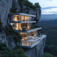 A modern house on top of a cliff photo