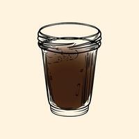 Espresso shot drink with caffeine in a small glass hand drawn line art of a refreshing drink. Outlined illustration for online and print. vector