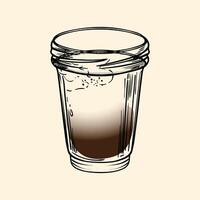Ristretto Espresso drink with caffeine in a small glass hand drawn line art of a refreshing drink. Outlined illustration for online and print. vector