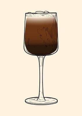 Red Eye specialty. Energizing drink with caffeine in a tall glass with Coffee and Espresso. hand drawn line art of a refreshing drink. Outlined illustration for online and print.