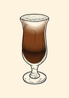 Mocha specialty. Energizing drink with caffeine in a tall glass with Coffee, Chocolate and Espresso. hand drawn line art of a refreshing drink. Outlined illustration for online and print. vector