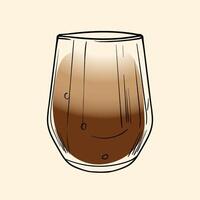 Cafe au Lait specialty. Energizing drink with caffeine in a glass with Coffee and Steamed Milk. hand drawn line art of a refreshing drink. Outlined illustration for online and print. vector