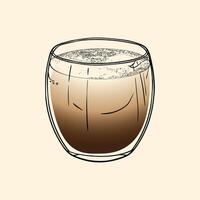 Flat White specialty. Energizing drink with caffeine in a glass with Steamed Milk and Espresso. hand drawn line art of a refreshing drink. Outlined illustration for online and print. vector