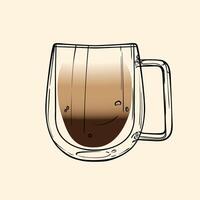 Latte specialty. Energizing drink with caffeine in a glass mug with Steamed Milk and Espresso. hand drawn line art of a refreshing drink. Outlined illustration for online and print. vector