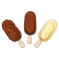 Stick ice creams with chocolate and vanilla flavor. Hand drawn food assets with hand drawn text. Easy to edit and use food assets. vector