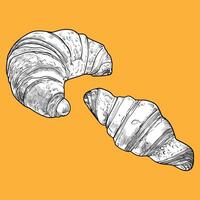 Fresh croissants illustration. Hand drawn food assets with top and side view. Easy to edit and use food assets. Black outline, white fill in separate groups. vector