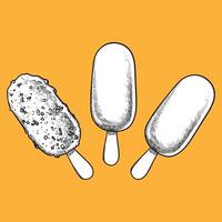 Stick ice creams with glazes and crunchy sprinkles. Hand drawn food assets with hand drawn text. Easy to edit and use food assets. Black outline, white fill in separate groups. vector