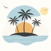 A serene beautiful tropical beach sunset with palm tree. vector