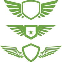 Heraldic emblems winged shields ribbon colorful. vector