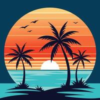 Beach sunset with coconut tree summer. Gradient beach sunset landscape with palm tree background. vector