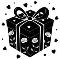 Valentines Day Gift Box with Bow and rose design Pattern. vector