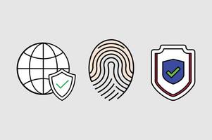 Check Mark and Globe with Fingerprint Icon. vector