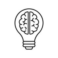 Creative idea flat line icon. Brain in lightbulb illustration. vector