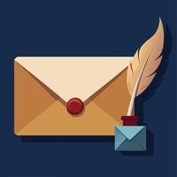 Sealed envelope with a wax stamp and a feather. vector