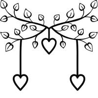 Tree branch heart shape silhouette black and white design illustration. vector