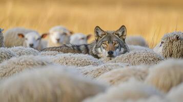 Wolf in a flock of sheep photo