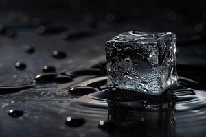 A small ice cube sitting on top of water photo