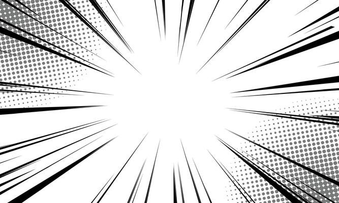 Radial lines background for comic book. Manga speed frame, superhero action. Black and white