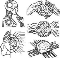 hand drawn artificial intelligence illustration technology computer future science sci-fi vector