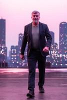 Confident Gentleman Walking in an Urban Evening Cityscape. photo