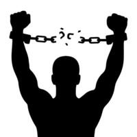 Silhouette of a person Breaking Chains Symbolizing Freedom vector