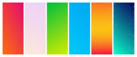 Set of six gradient geometric backgrounds with squares. Pixel backgrounds with empty space. illustration vector