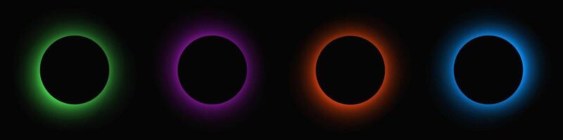 Circle illuminate frame with gradient. Set of four round banners isolated on black background. illustration vector