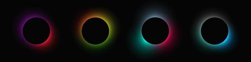 Circle illuminate frame with gradient. Set of four neon banners isolated vector