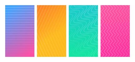 Set of modern gradient backgrounds with lines. Bright geometric abstract presentation backdrops. illustration vector