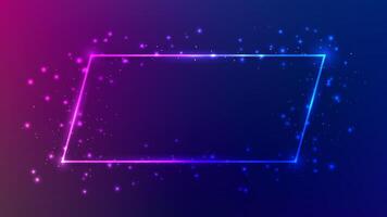 Neon frame with shining effects and sparkles on dark purple background. Empty glowing techno backdrop. illustration vector
