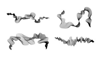 Curved wavy stripes. Set of four abstract dark wave lines on white background. illustration vector